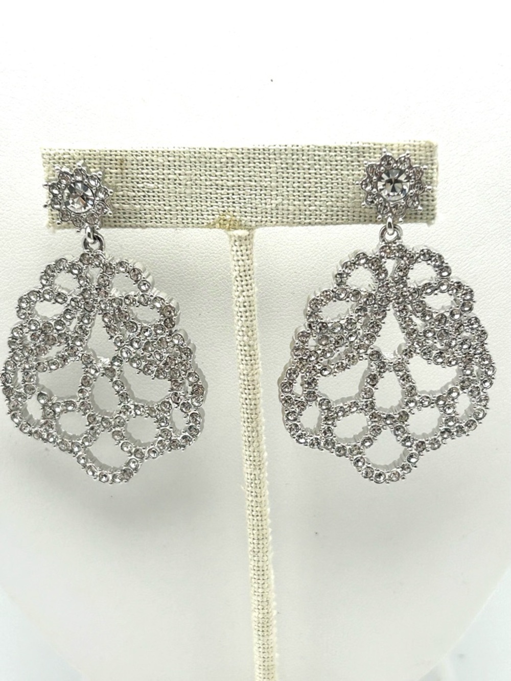 Kenneth Jay Lane KJL Pave Lacy Crystal Chandelier Earrings